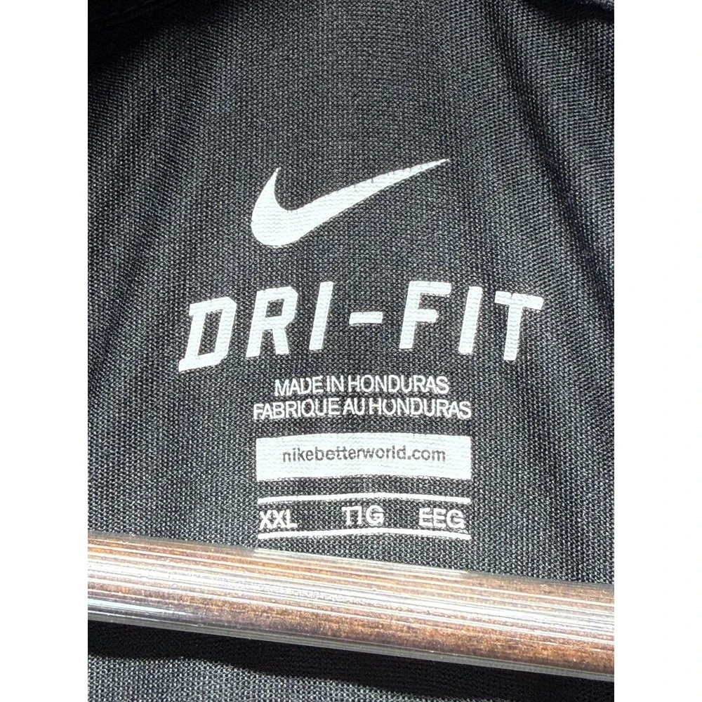 Nike Dri Fit Athletic Training Top Mens‎ 2XL Black White Spellout Logo Crew Neck